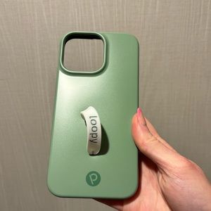 iPhone 14 Pro Max Loopy Case Green Phone Case with White Loop